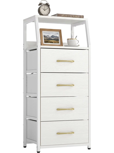 Costway Tall Bedroom Dresser 4 Fabric Drawers Metal Frame 64650438 New