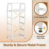 Tall dresser with 4 fabric drawers and metal frame, featuring adjustable foot pads and anti-tipping kits for stability.