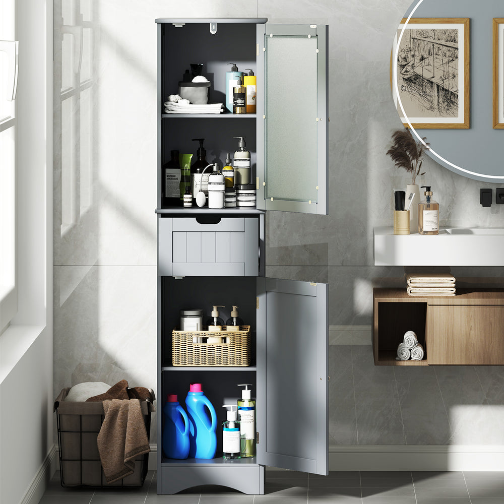 Tall Floor Storage Cabinet with 2 Doors and 1 Drawer for Bathroom-Gray - Gallery View 1 of 10