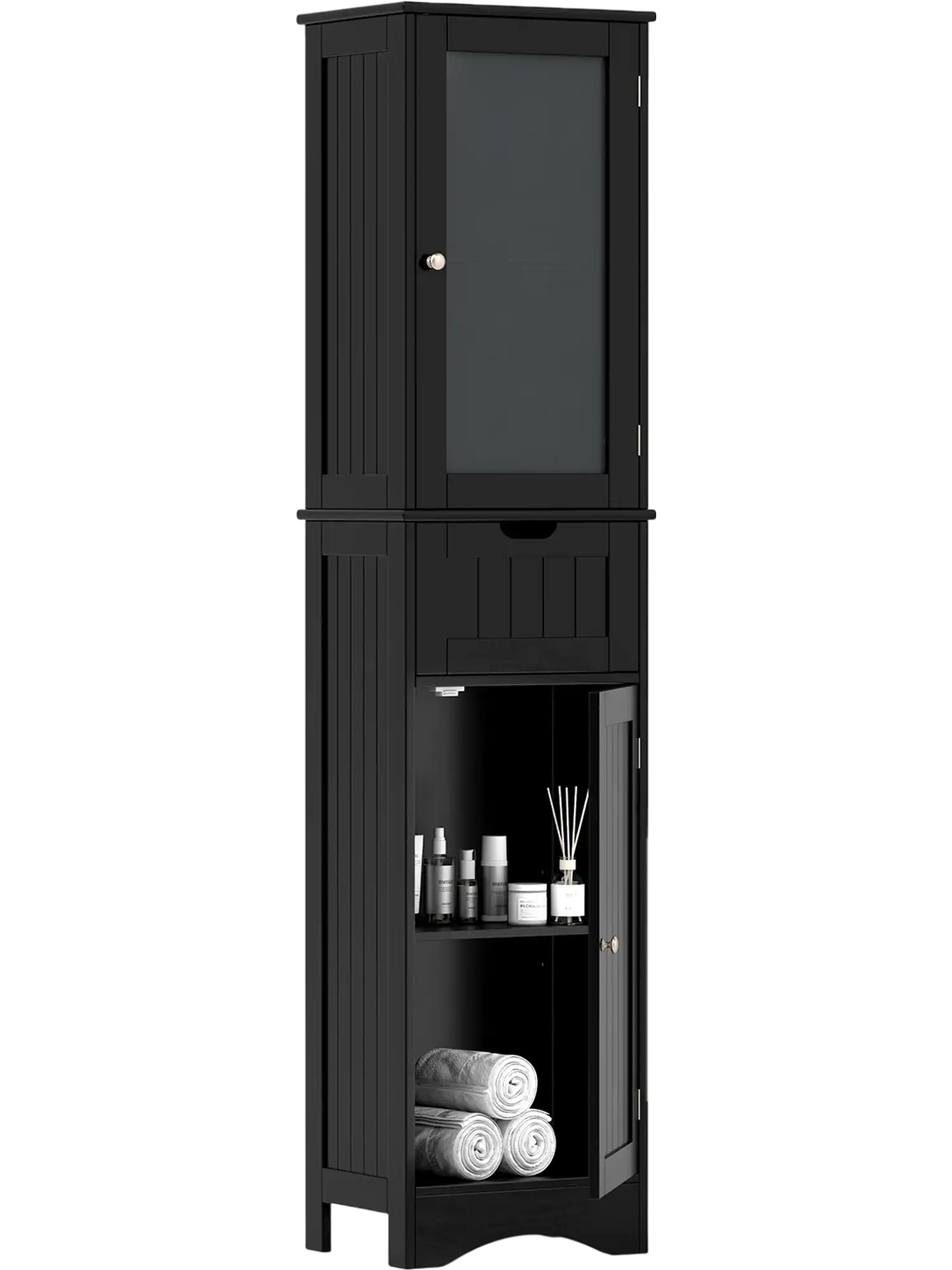 Costway Tall Floor Bathroom Storage Cabinet 2-Door 1-Drawer 98716425 New