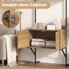 Double-door cabinet with safety hinges, featuring a natural wood finish and push-to-open doors for easy access.