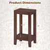 Tall wooden sofa end table with a dark finish, featuring a bottom shelf for storage, ideal for living room organization.