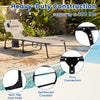 Gray tanning chair with face and arm holes, adjustable backrest, and heavy-duty metal frame for outdoor relaxation.