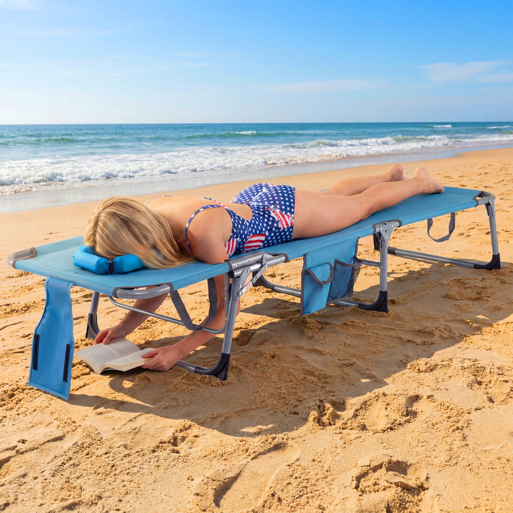 Tanning Chair with Face Arm Holes Folding Chair-Navy - Gallery View 1 of 9