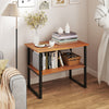 Teak wood end table with open shelves, perfect for living room or hallway, featuring a natural wood texture and sturdy.