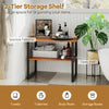 2-tier teak wood end table featuring open shelves for storage, ideal for living room or laundry organization.