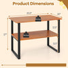 2-tier teak wood end table with dimensions, featuring open shelves for storage and a waterproof surface for easy.