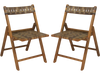 Teak Folding Chairs Set of 2 with Hand-Woven Rattan and Contoured Back