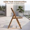 Teak folding chair showcasing solid construction and stable triangular design, perfect for patio and garden use.