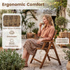 Teak folding chair with hand-woven PE rattan, featuring a contoured back for ergonomic comfort, ideal for patio use.