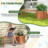 Teak oil finish raised garden bed with built-in bench, perfect for seating and growing plants in gardens or balconies.