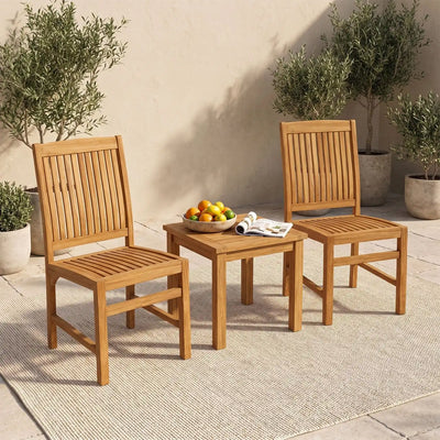 Costway Teak Wood Armless Patio Dining Chairs Set of 2 Slatted Seat H-Shaped Footrest 47552738 New