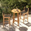 Teak wood bar stool with backrest and footrest, featuring tear-proof PE rattan, ideal for indoor and outdoor use.