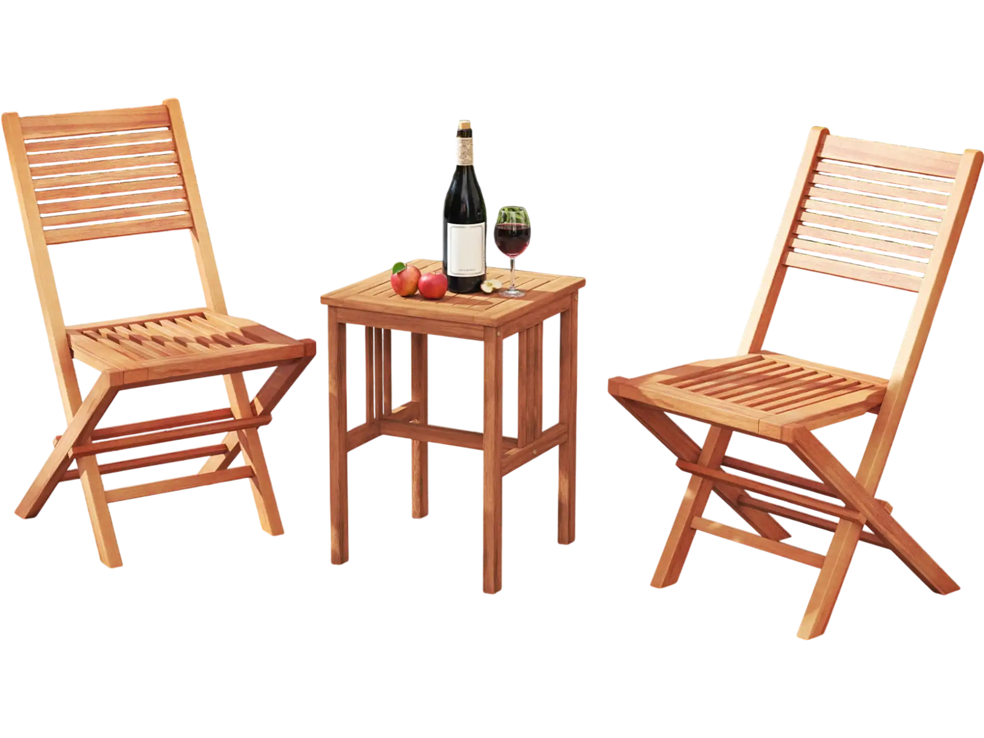 Costway Teak Wood Folding Patio Dining Chairs Set of 2 Slatted Seat Deck 89027398 New