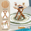 Teak wood octagon coffee table showcasing a slatted tabletop and sturdy X-shaped legs, ideal for picnics and outdoor.
