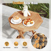 Teak wood octagon coffee table with slatted tabletop, X-shaped legs, perfect for camping and backyard use.