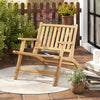 Teak wood outdoor reclining chair with armrests, featuring a spacious seat for comfortable patio relaxation.