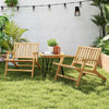 Teak wood outdoor reclining chairs with comfortable backrest and armrests, perfect for patios and backyards.