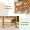 Teak wood patio dining chair featuring smooth armrests and reinforced crossbars, ideal for outdoor seating.