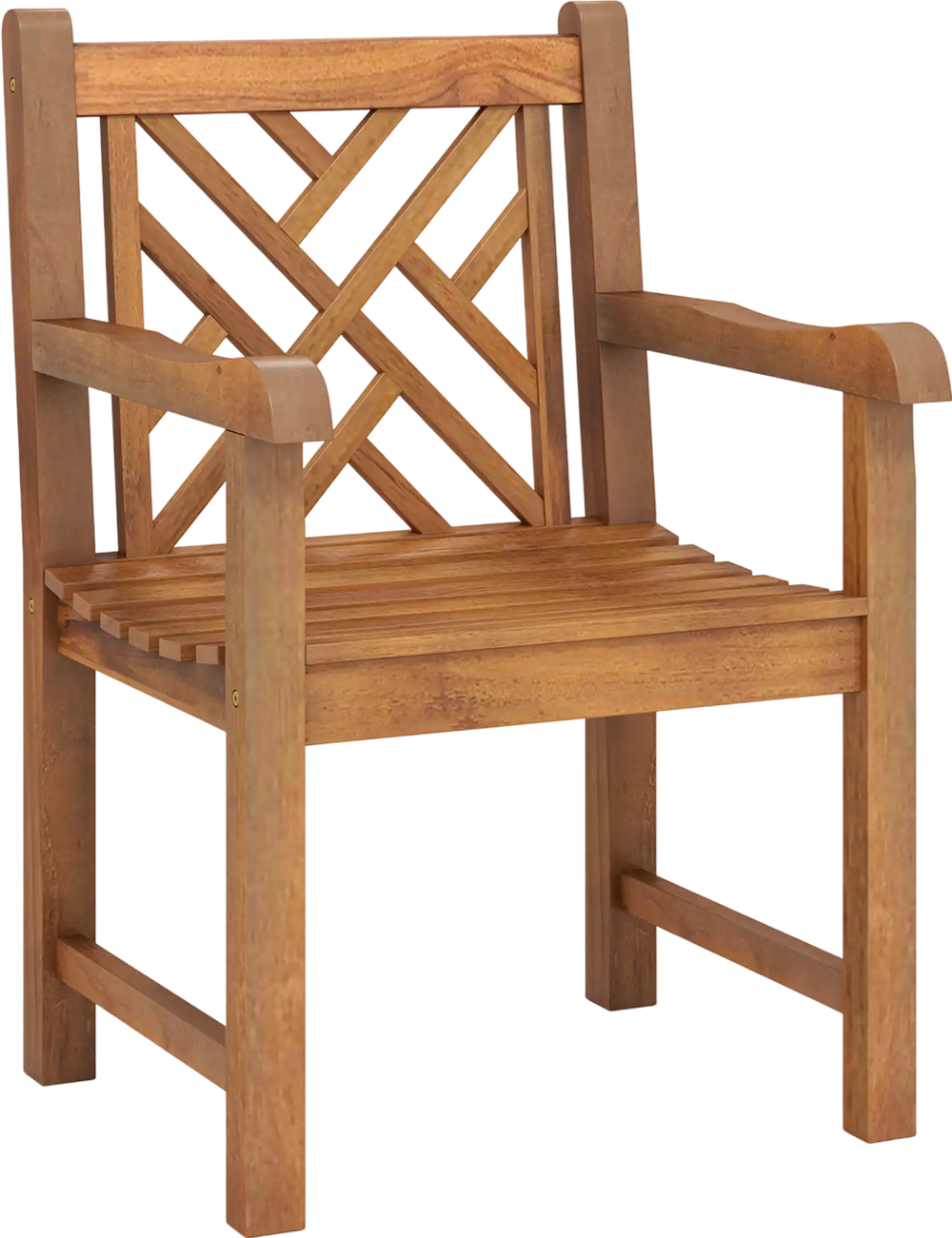 Teak Wood Patio Dining Chair with Slatted Seat Cross-Rhombus Backrest and Solid Legs