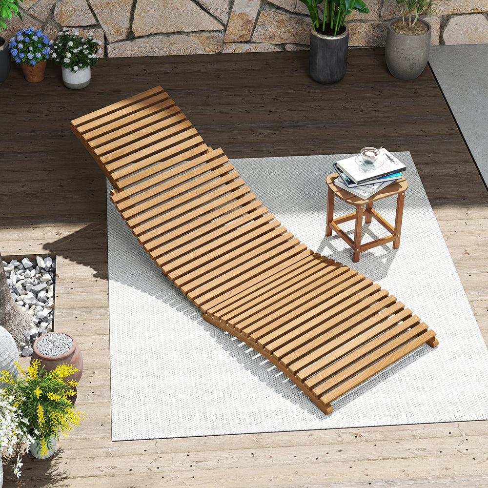 Teak Wood Patio Folding Chaise Lounge Chair with Slatted Seat-2 - Gallery View 1 of 9