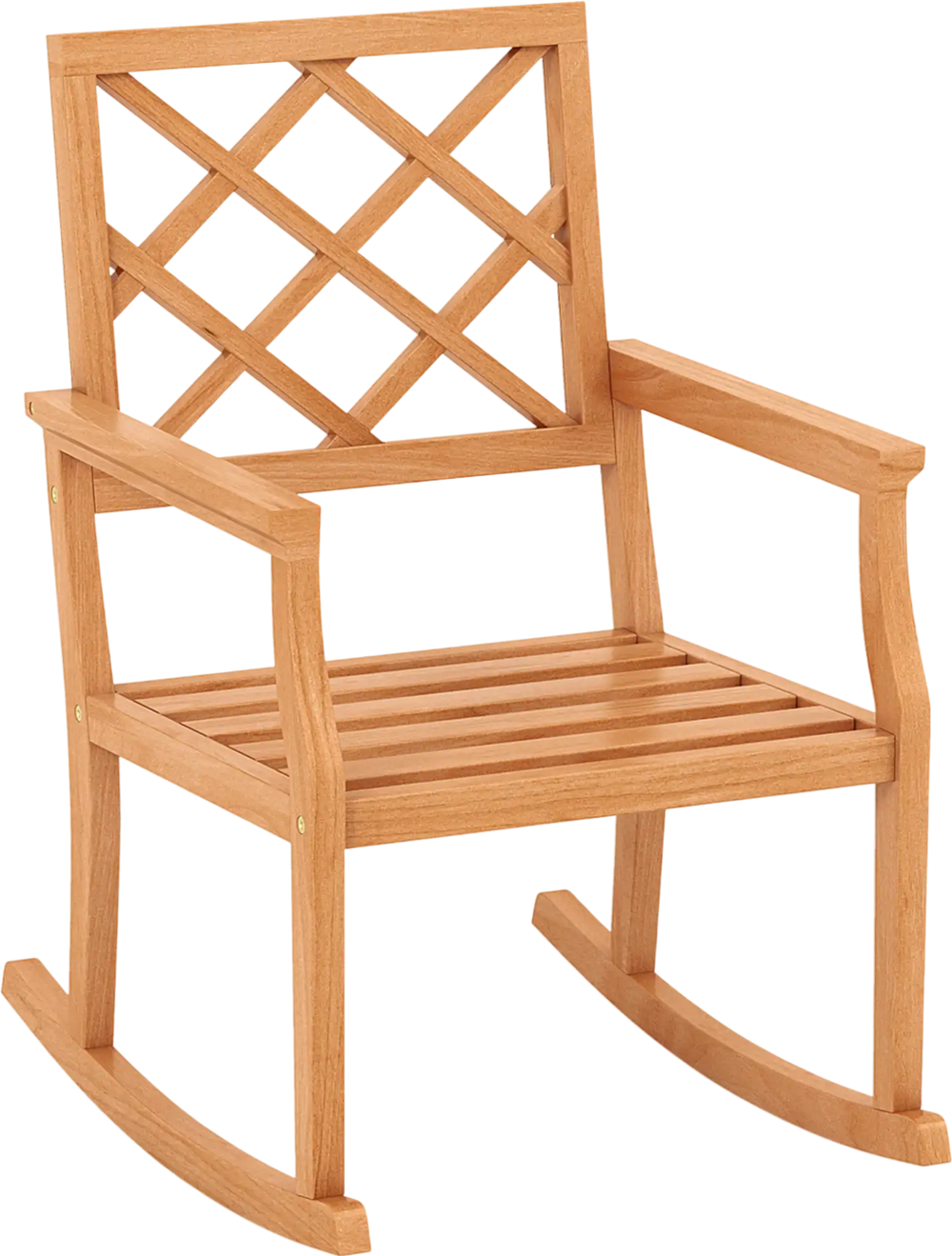 Teak Wood Rocking Chair Oversized Porch Rocker with Backrest and Slatted Seat