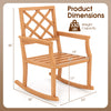 Oversized teak wood rocking chair with backrest and slatted seat, ideal for outdoor relaxation and support.