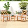 Oversized teak wood rocking chairs with backrest and slatted seat, perfect for patio relaxation and outdoor activities.