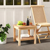 Teak wood square side table with open shelf, featuring a smooth surface and sturdy legs, ideal for small spaces.