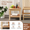 Teak wood square side table with open shelf, featuring a 2-tier design, perfect for small spaces and versatile use.