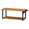 Teak wood wall mounted floating shelf with towel bar, featuring two tiers for storage and a waterproof surface for easy.