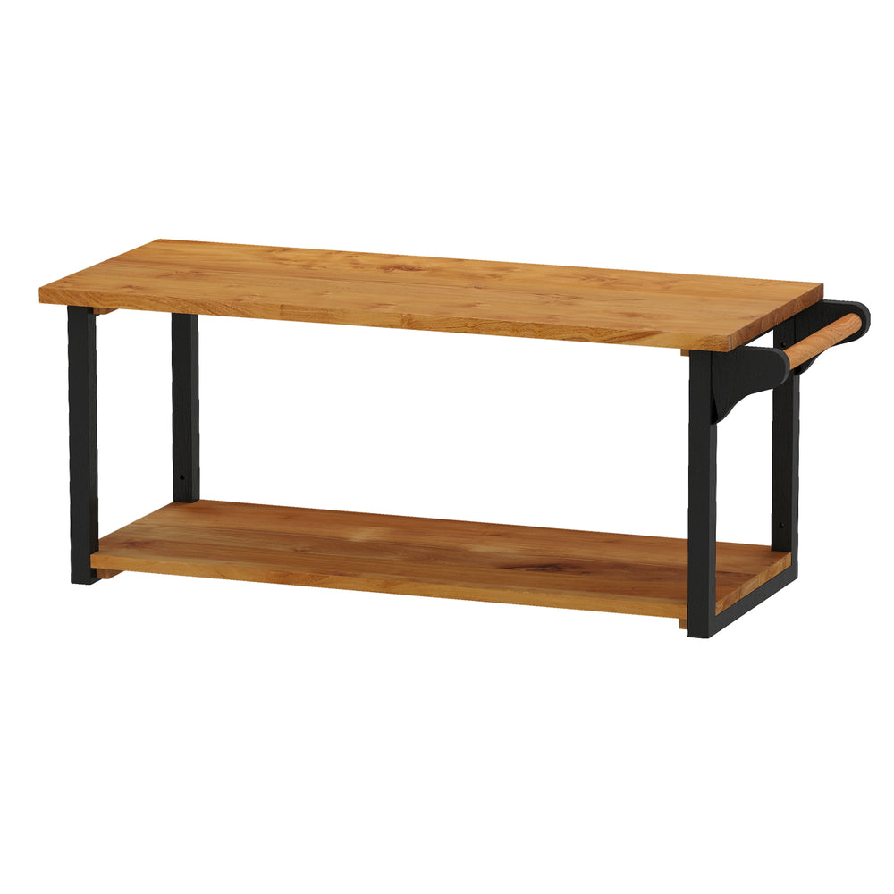 Teak wood wall mounted floating shelf with towel bar, featuring two tiers for storage and a waterproof surface for easy.