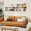Teak wood wall-mounted floating shelves with towel bar, featuring two deep tiers for storage and display in a stylish.