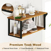 Teak wood wall-mounted floating shelves with towel bar, featuring waterproof finish and ample storage for bathrooms or.