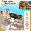 Teak wooden chair with handwoven cordage seat, perfect for indoor or outdoor use by the poolside.