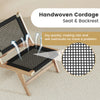 Teak wooden chair featuring a handwoven cordage seat and backrest, designed for comfort and durability in indoor or.