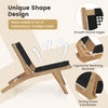 Teak wooden chair with handwoven cordage seat, ergonomic backrest, and smooth round edges for indoor and outdoor use.