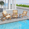 Teak wooden chair with handwoven rattan seat, featuring smooth edges, placed by a poolside for indoor seating.