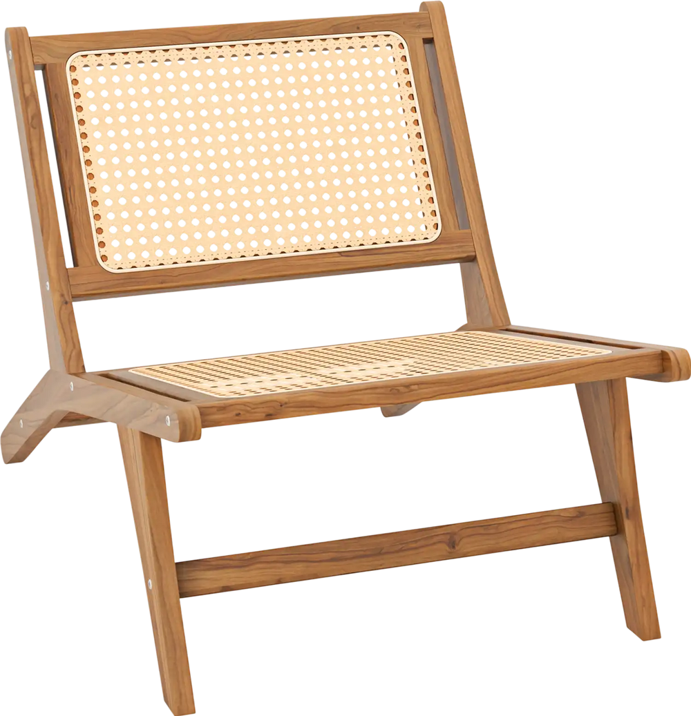Teak Wooden Chair with Handwoven Rattan Seat and Backrest