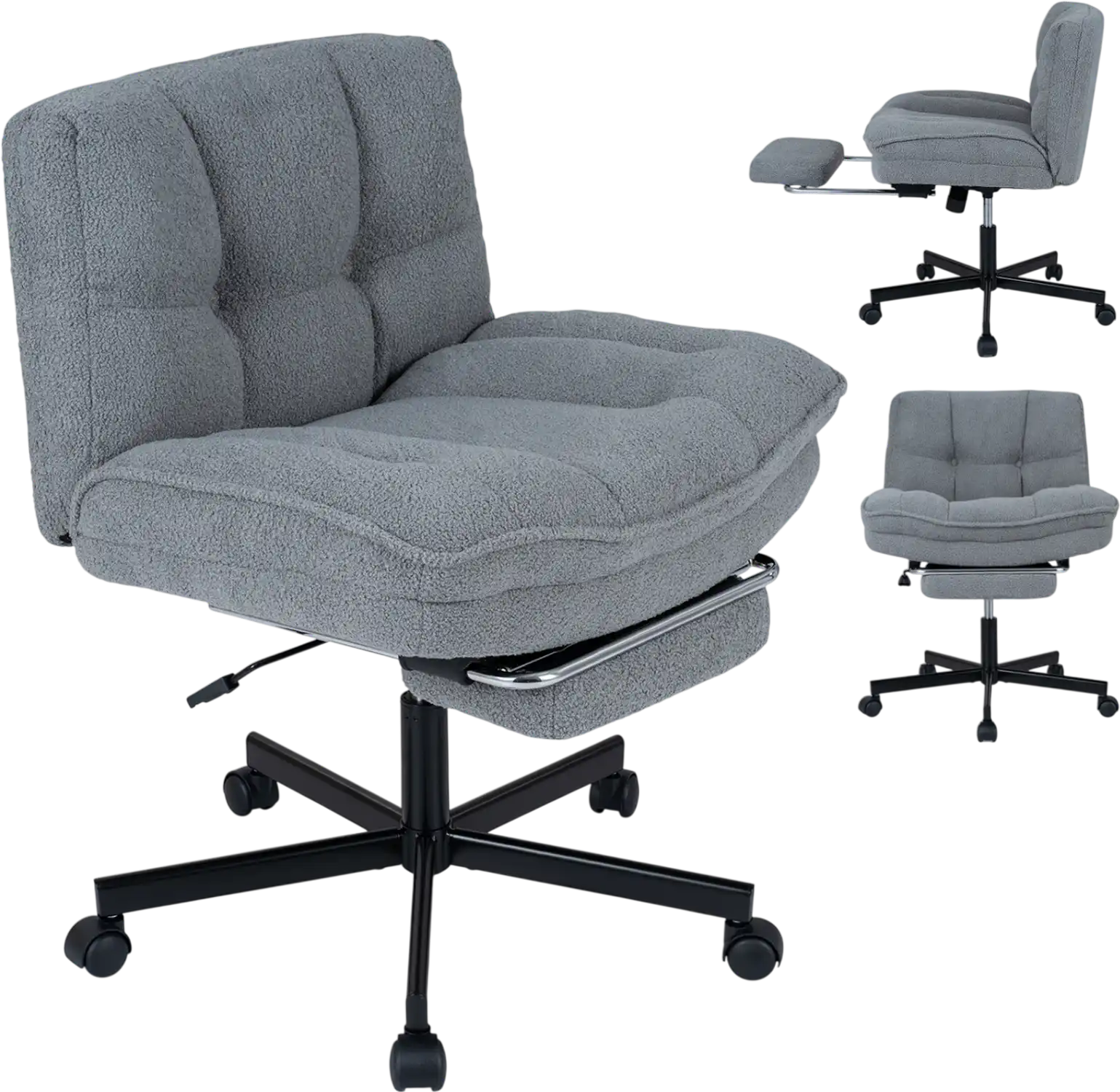 Costway Teddy Plush Reclining Office Chair w/ Footrest Adjustable Height 87896275 New