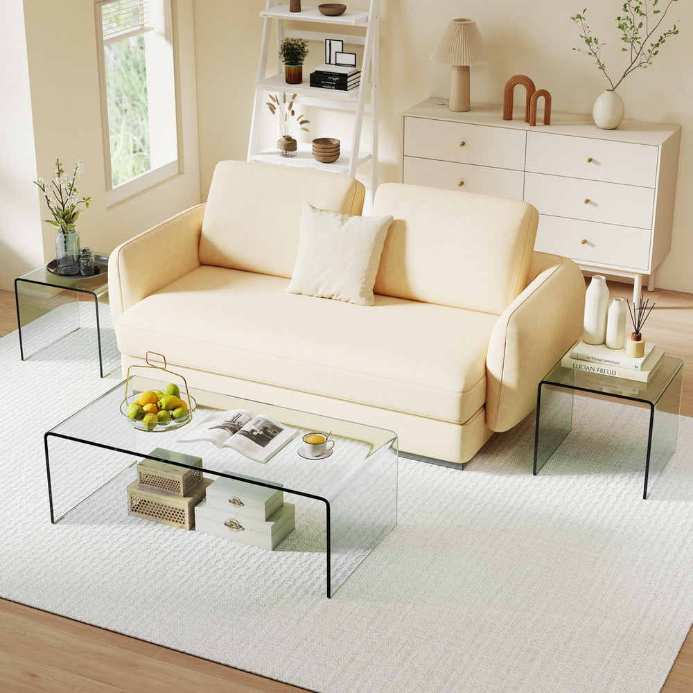 Clear tempered glass coffee table set of 3, featuring minimalist design, ideal for living room or office use.