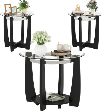Costway Tempered Glass Coffee Table Set of 3 Living Room Bedroom 79465207 New