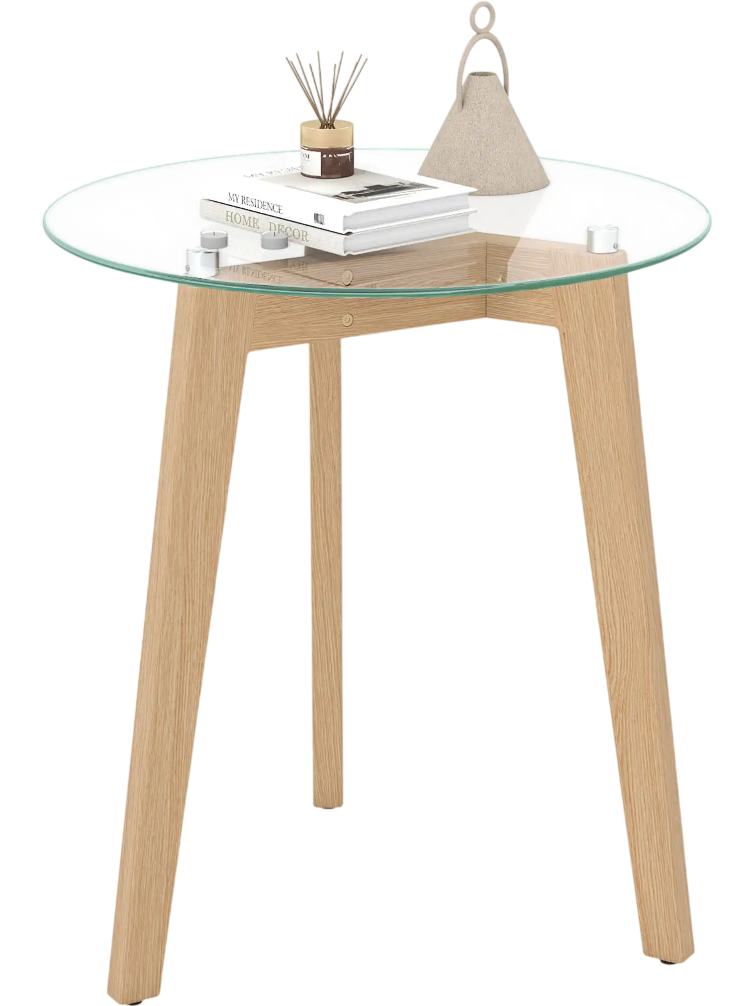 Costway Round Tempered Glass End Table Solid Rubber Wood 83102409 New
