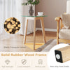 Tempered glass end table with solid rubber wood legs, featuring a minimalist design for versatile use in any room.