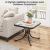 Tempered glass top patio table with heavy-duty metal frame, perfect for indoor and outdoor use in gardens or poolside.