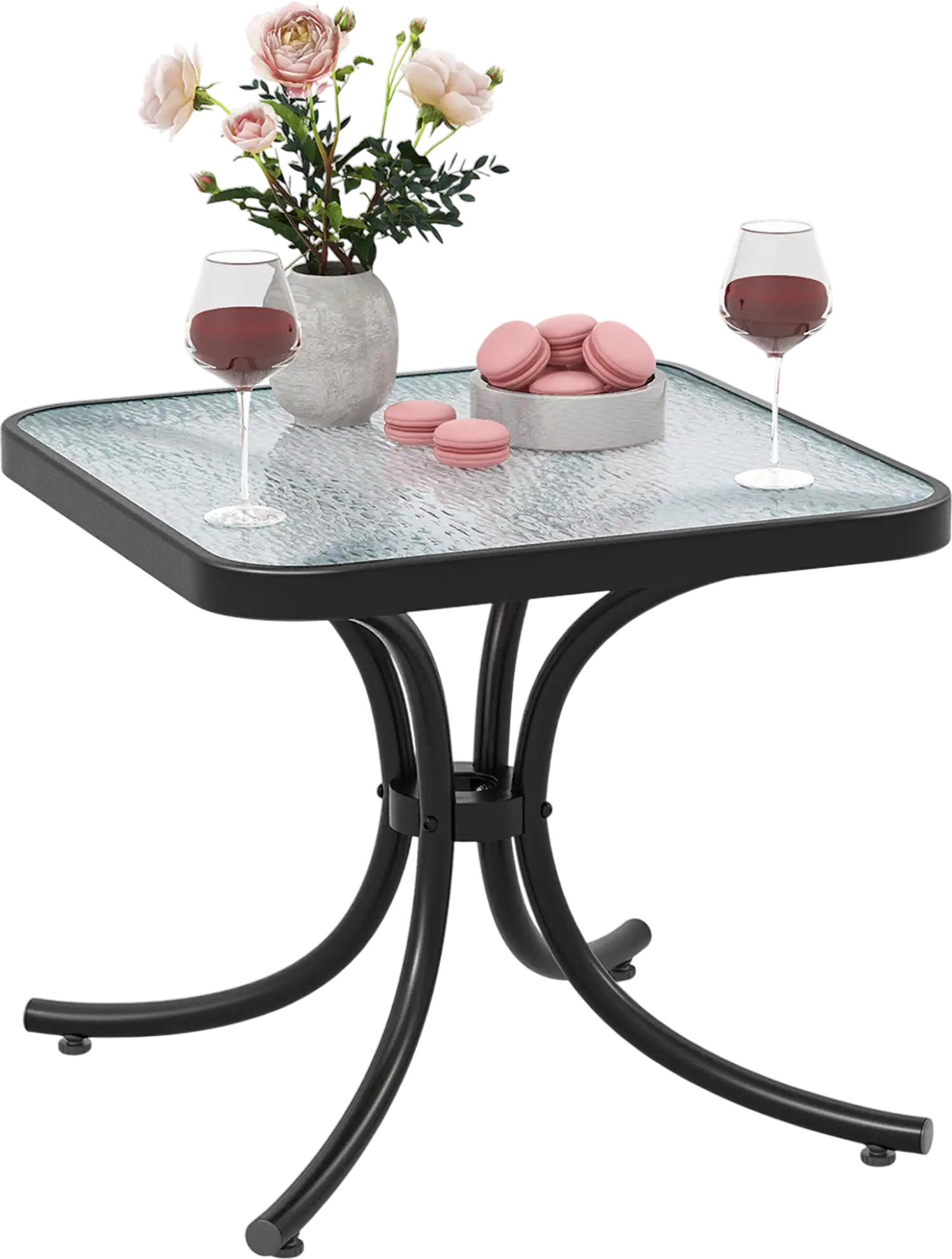 Costway Tempered Glass Top Patio Coffee Table Heavy-Duty Metal Frame Black 78294613 New