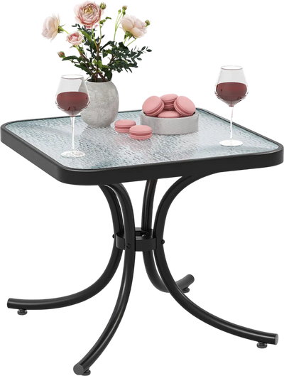 Costway Tempered Glass Top Patio Coffee Table Heavy-Duty Metal Frame Black 78294613 New