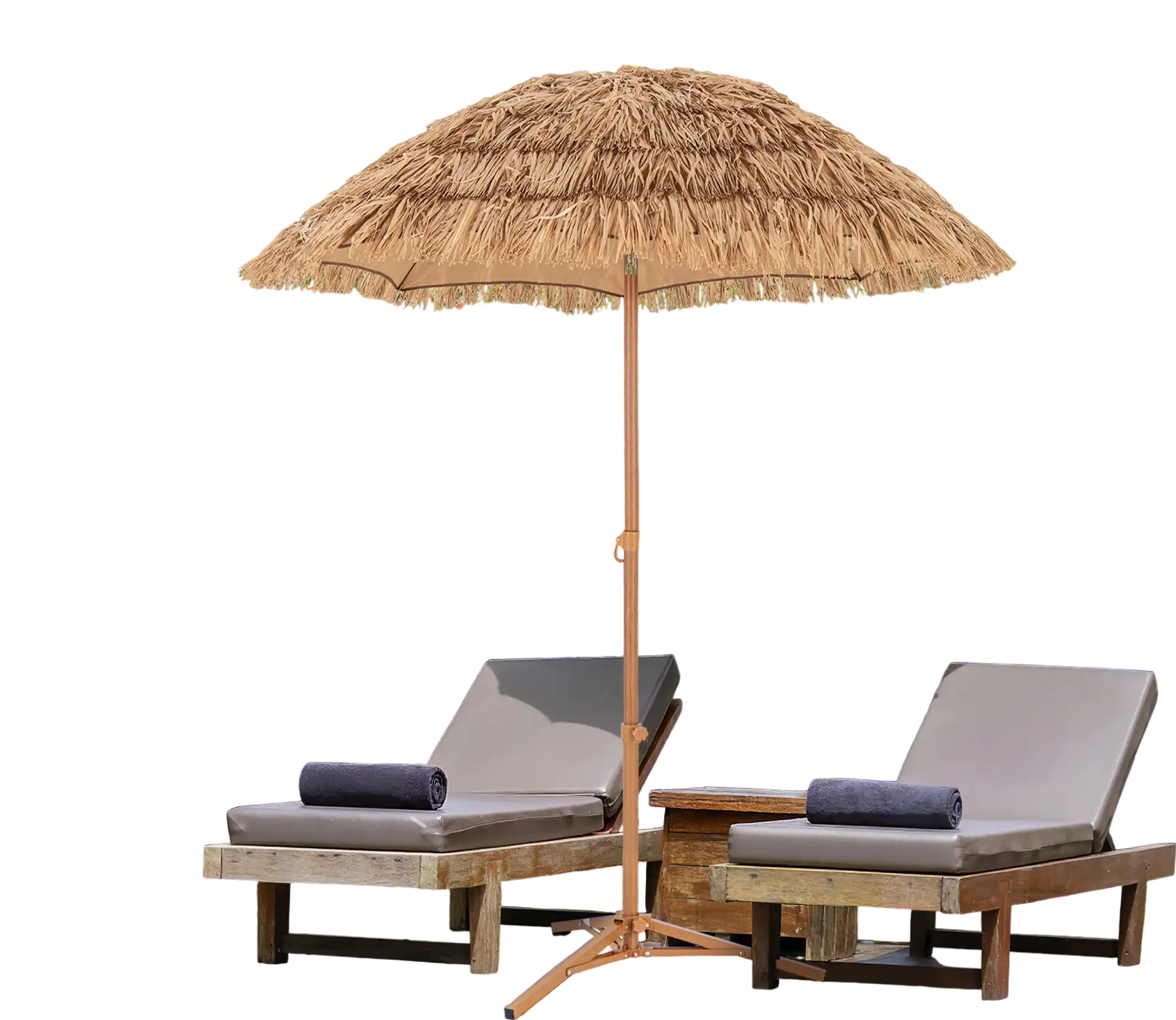 Costway 6.5' Thatched Tiki Outdoor Umbrella Foldable Stand Push Button Tilt Natural 78546291 New
