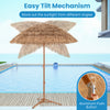 6.5 feet thatched tiki umbrella with foldable stand and push button tilt, ideal for sun protection by the pool.