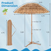 6.5 feet thatched tiki umbrella with foldable stand, natural color, featuring tilt and sturdy base for outdoor use.